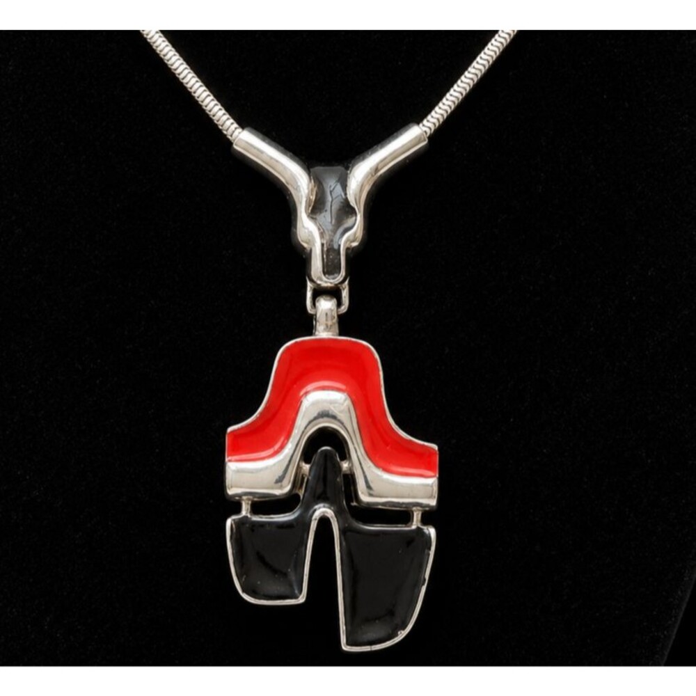 Vintage Pierre Cardin Red Black Silver Enamel Modernist Space Age Pendant Signed